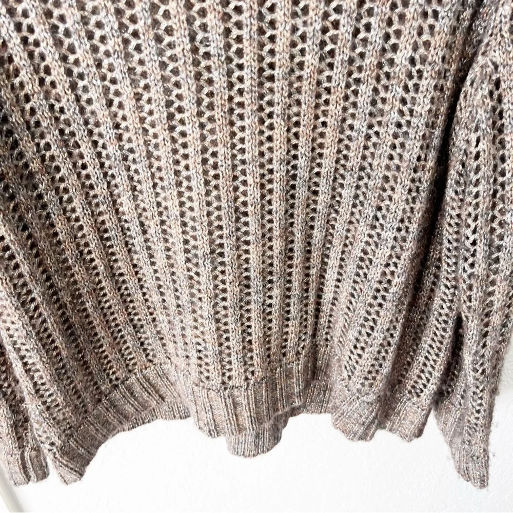 Chico's Sweater Women's XL 16 Wool Blend Metallic Cowl Neck Open Knit‎